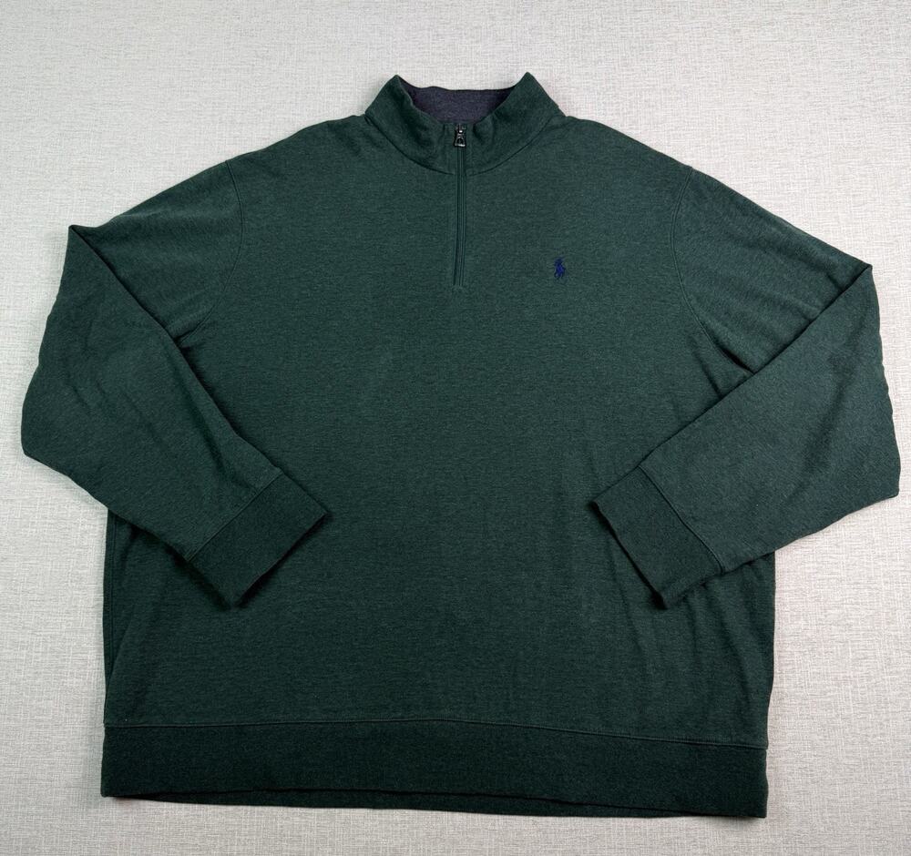 Polo Ralph Lauren Sweater Men’s XXL Green Quarter Zip Cotton Blend Pony Pullover